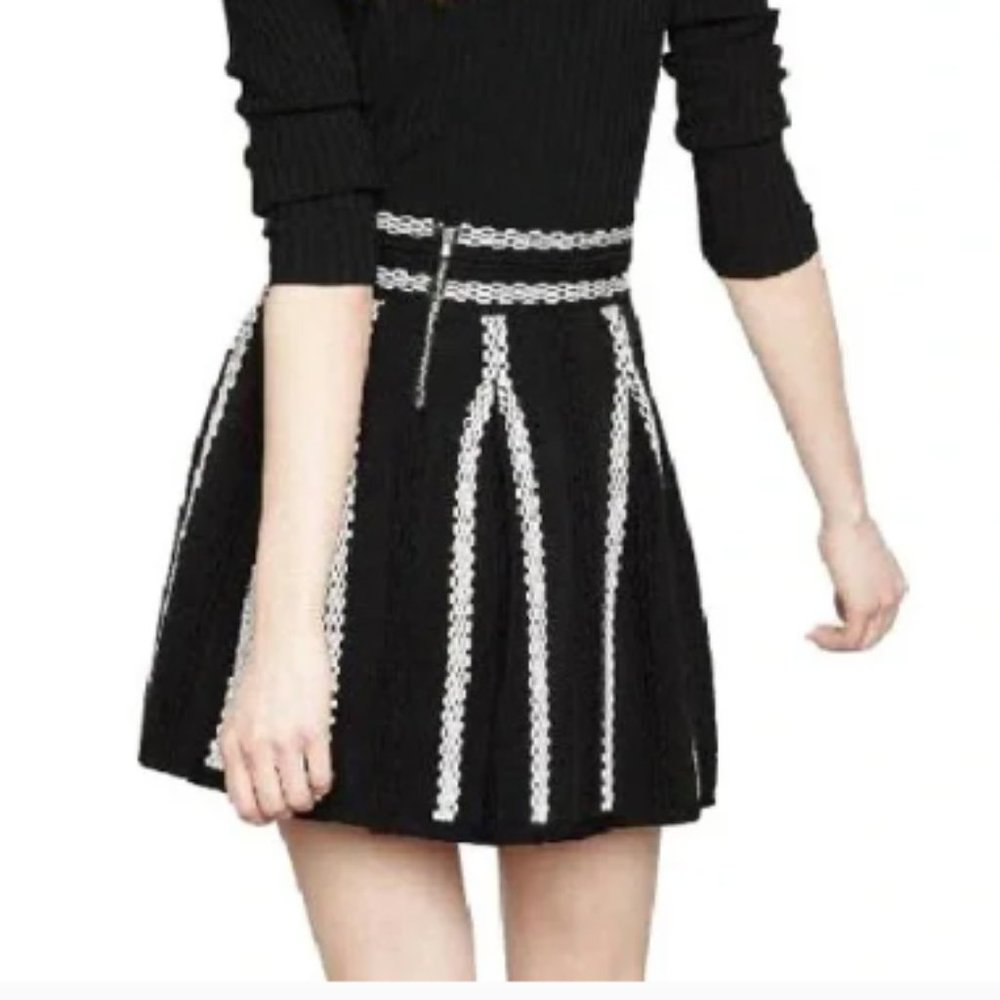 Maje Julane Jacquard Black & White Knit Full Skirt Size 1 New